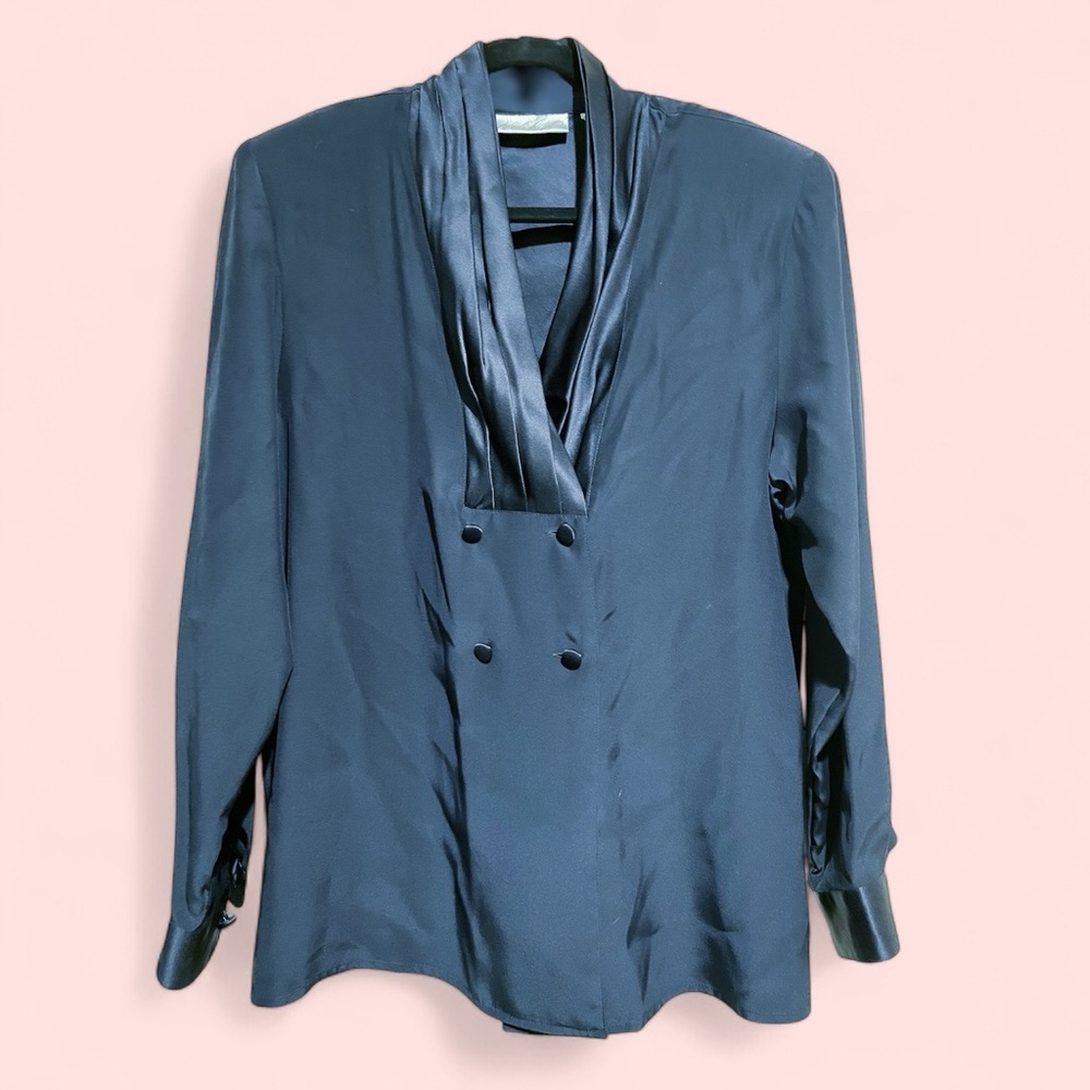 LUXURIOUS Vintage Lord & Taylor 100% Silk Evening Jacket in Midnight Blue